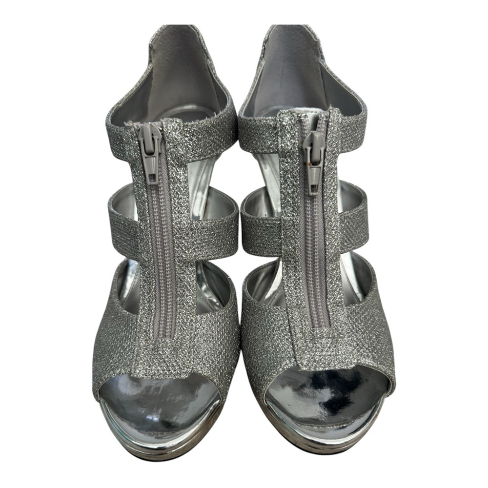 Silver Glitter Zip Front Women’s Dress Sandals
